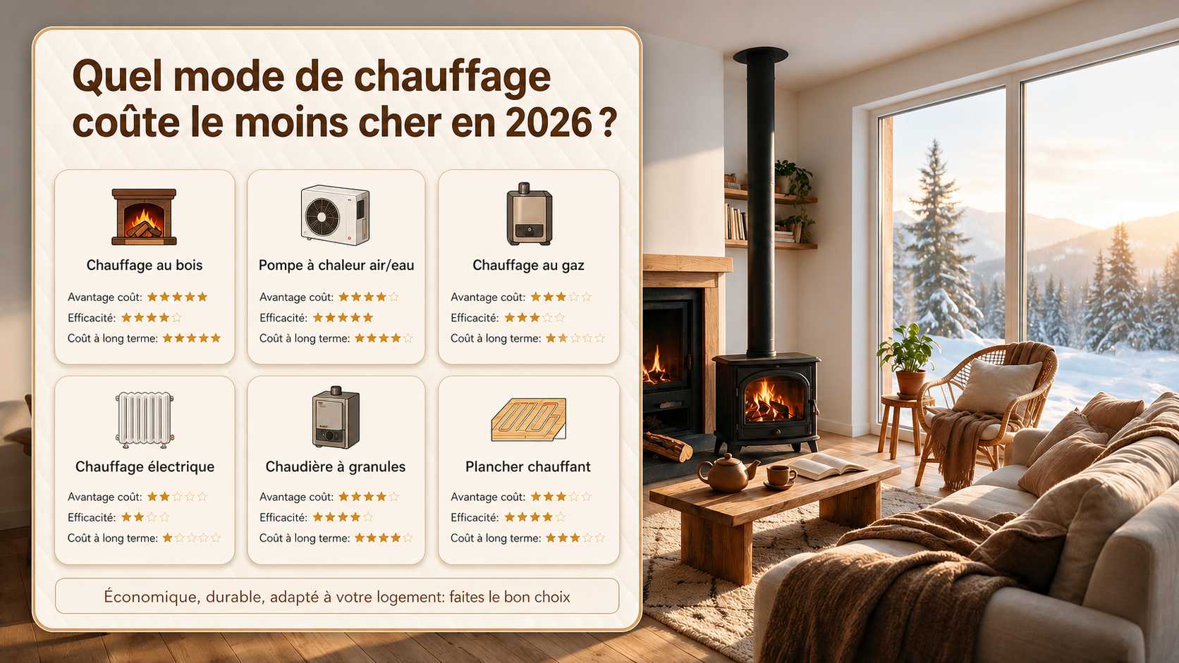 Quel mode de chauffage coûte le moins cher en 2026 ?