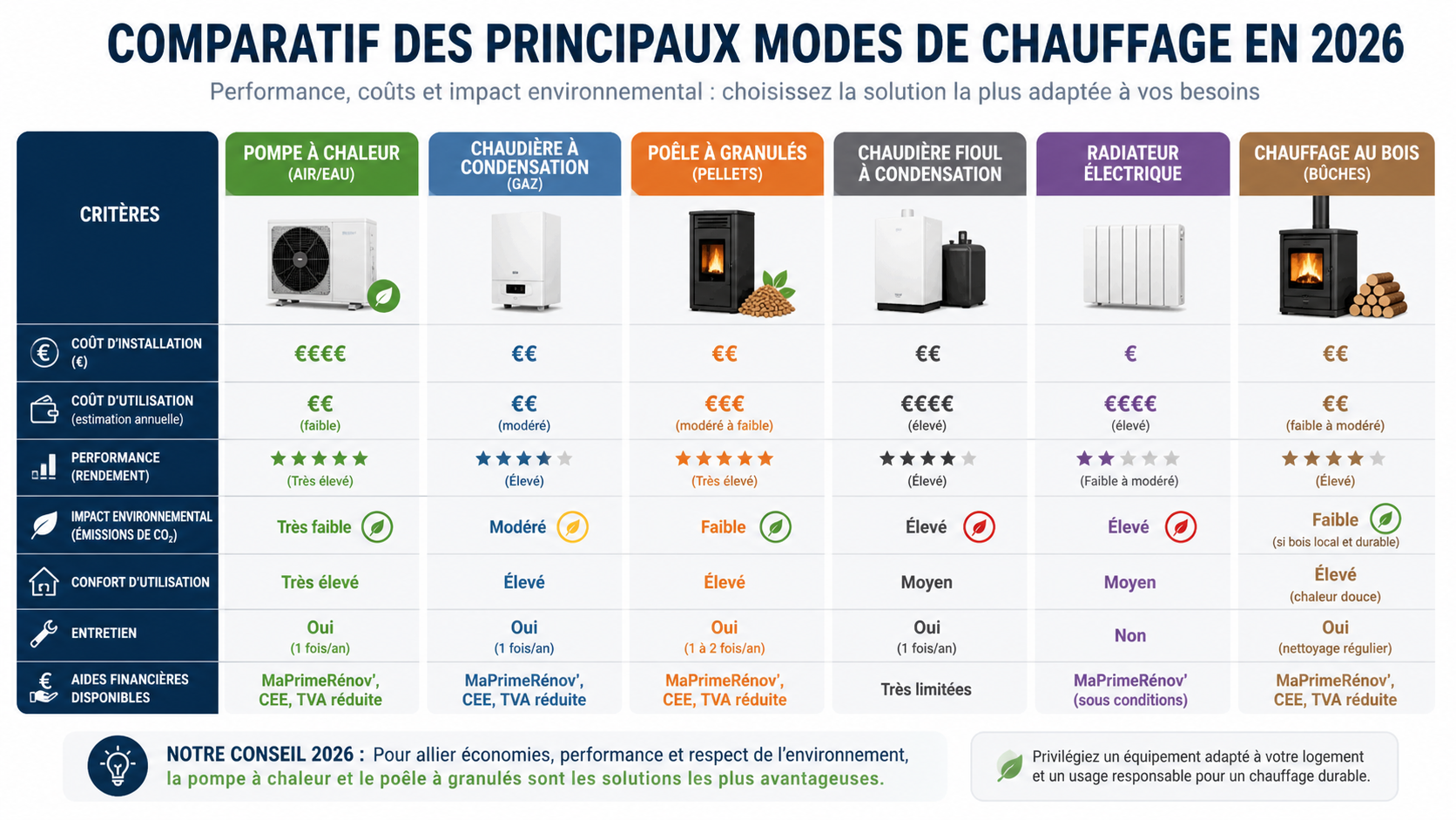 Comparatif des principaux modes de chauffage en 2026